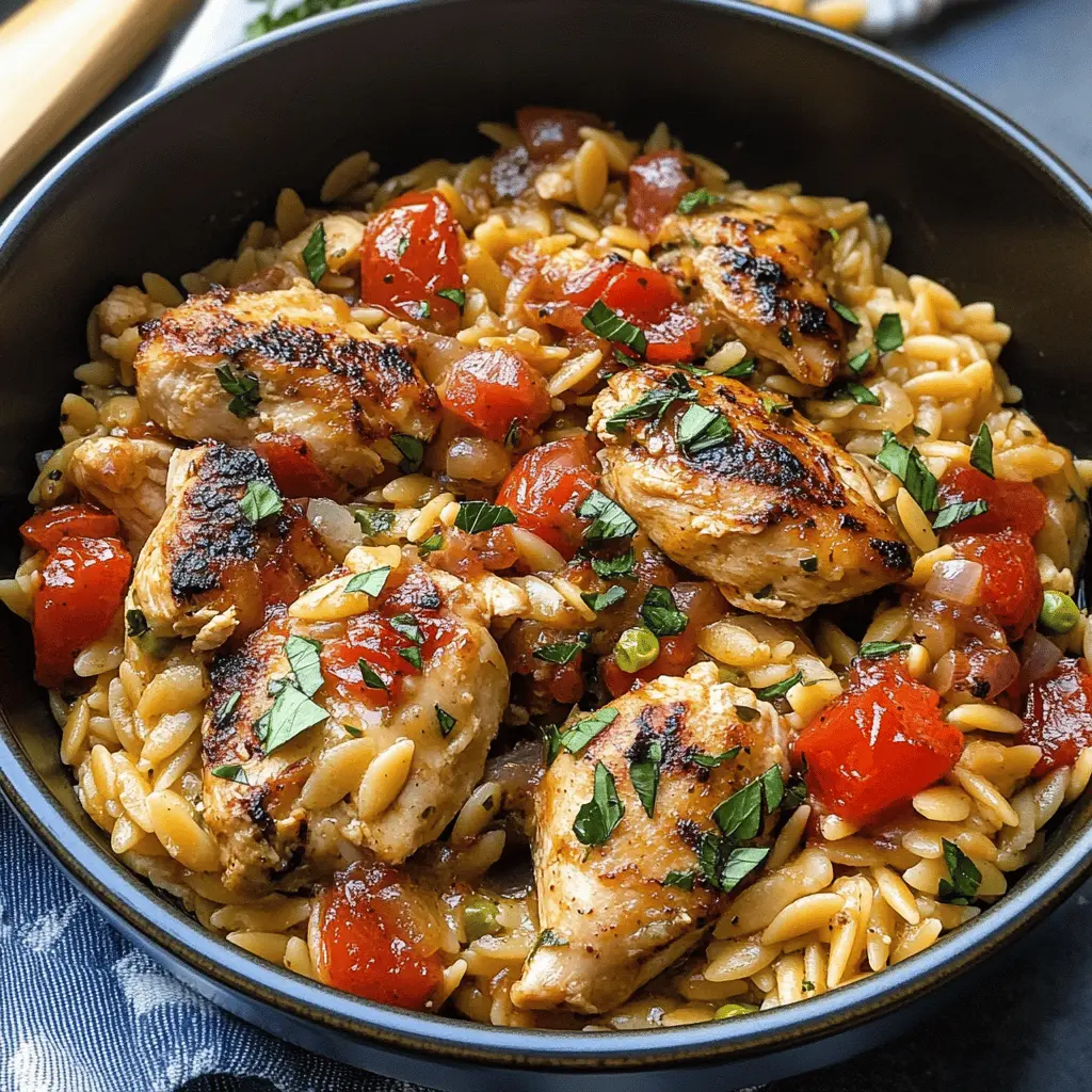 Savor the vibrant flavors of this Easy Mediterranean Chicken Orzo! Packed with juicy chicken, fresh vegetables, and fragrant herbs, it's a delightful one-pot meal perfect for busy weeknights. Ideal for family dinners or meal prep, this recipe will quickly become a favorite. Save this pin for a quick and tasty dinner option that everyone will love!