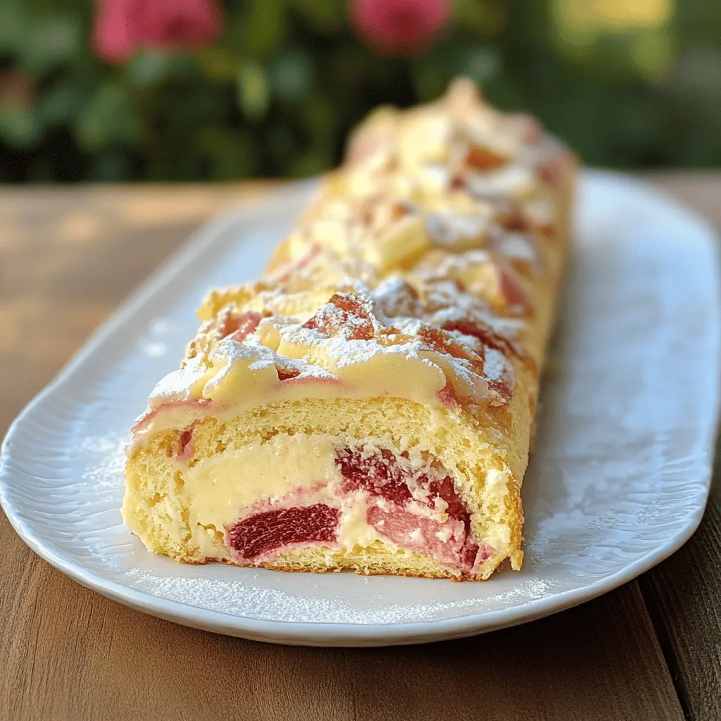 Light and creamy, this Rhubarb and Custard Roulade is a delightful dessert that will impress your guests! With a perfect balance of tangy rhubarb and smooth custard, it's both refreshing and indulgent. Ideal for spring gatherings or a special afternoon treat. Save this recipe to make your next celebration even sweeter!