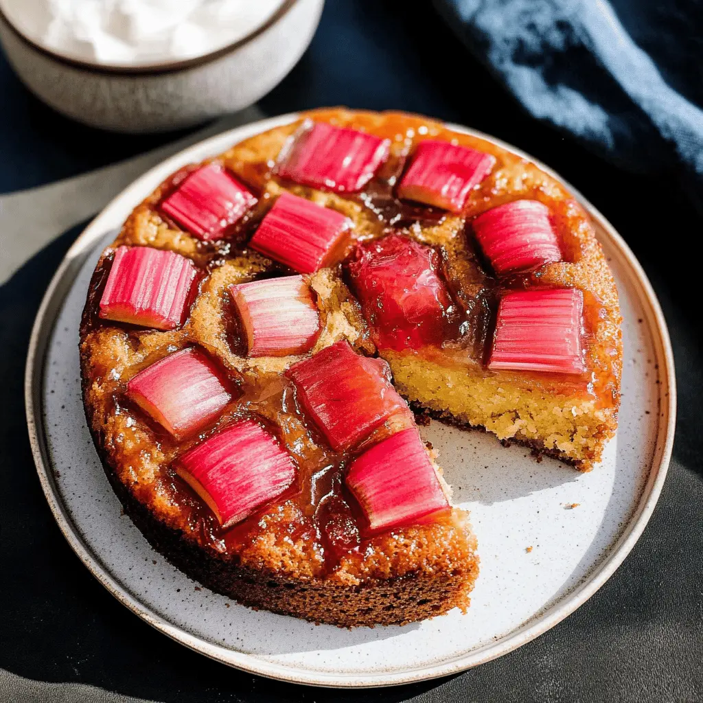 Sweeten your day with a delightful Rhubarb Upside-down Cake! This moist cake features the tangy bite of fresh rhubarb, perfectly balanced with a rich, buttery topping. Perfect for tea time or dessert, this easy recipe makes it simple to impress your friends and family. Save this pin for a delicious treat that stands out at any gathering!