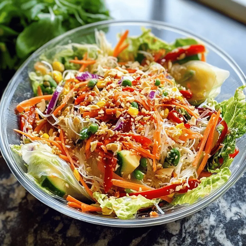 Fresh and vibrant, this Spring Roll Salad with Spicy Ginger Dressing brings all the flavors of your favorite spring rolls right to your bowl! Packed with crisp veggies and topped with a zesty homemade dressing, it's a perfect dish for a light lunch or a side at dinner. Save this recipe for an easy, healthy meal you can whip up any time!