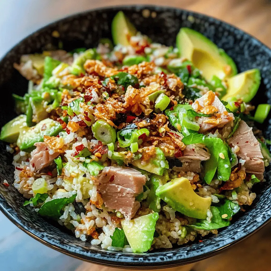 Fresh and zesty, this Tuna Avocado Crispy Rice Salad is a delightful fusion of flavors! Enjoy tender tuna and creamy avocado paired with crunchy crispy rice for a satisfying and colorful dish. Perfect for light lunches or a refreshing appetizer at gatherings. Save this recipe for your next get-together and impress your guests with a unique twist on salad!