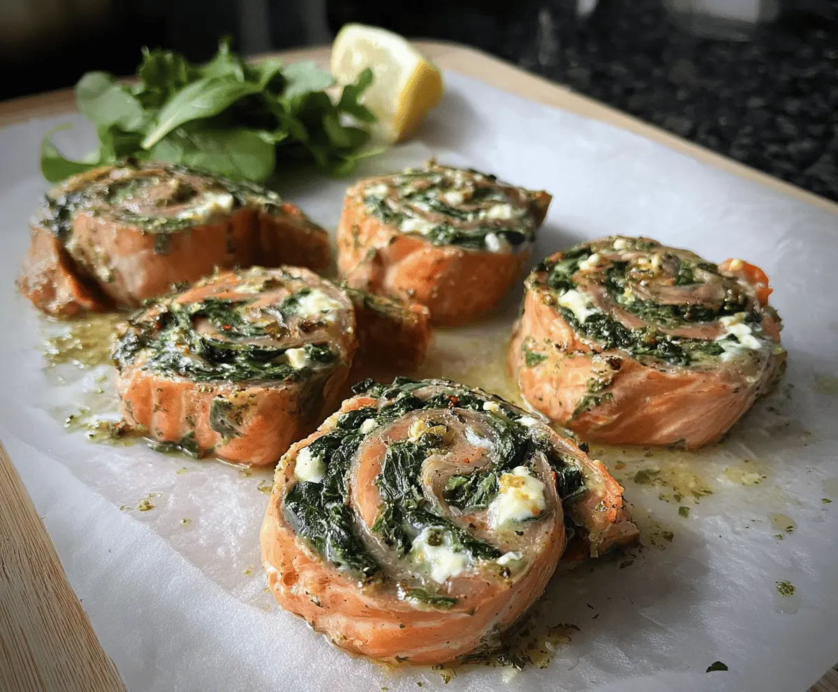Easy Spinach and Feta Stuffed Salmon Pinwheels