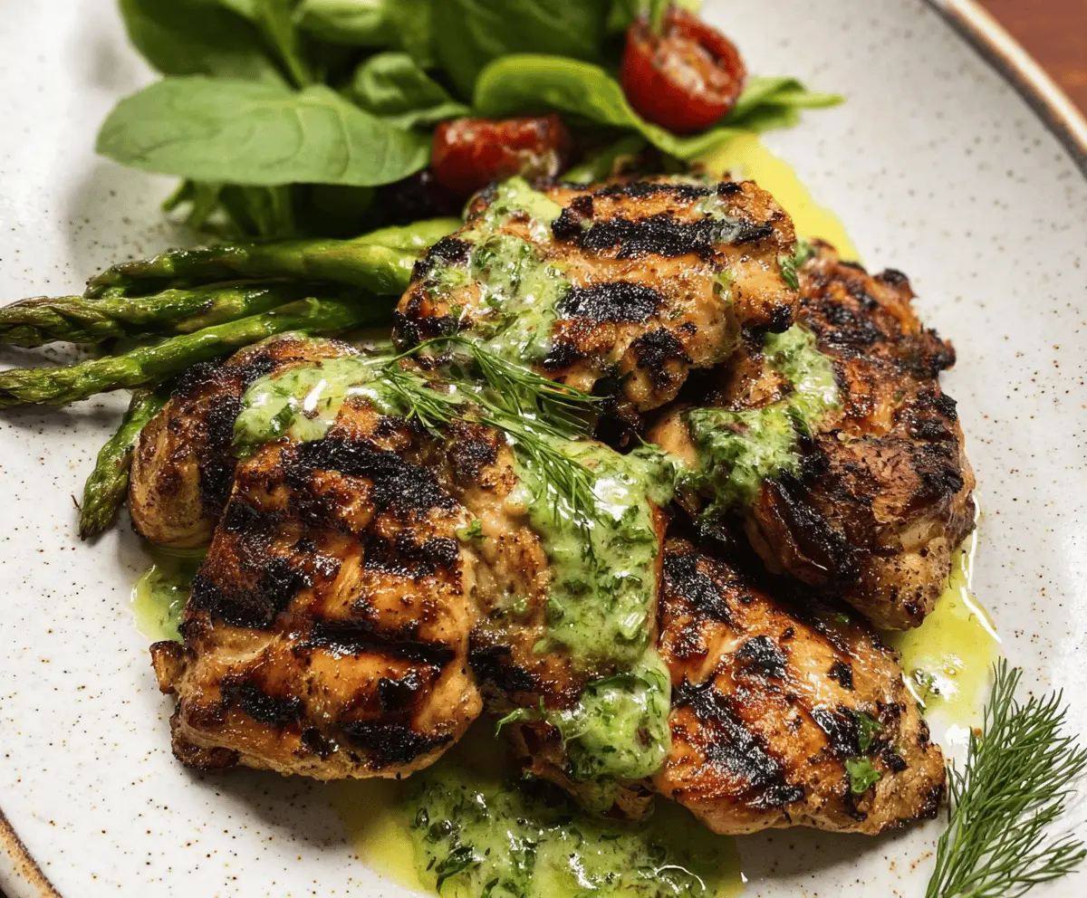 Easy Grilled Chicken Thighs with Fresh Green Goddess Sauce