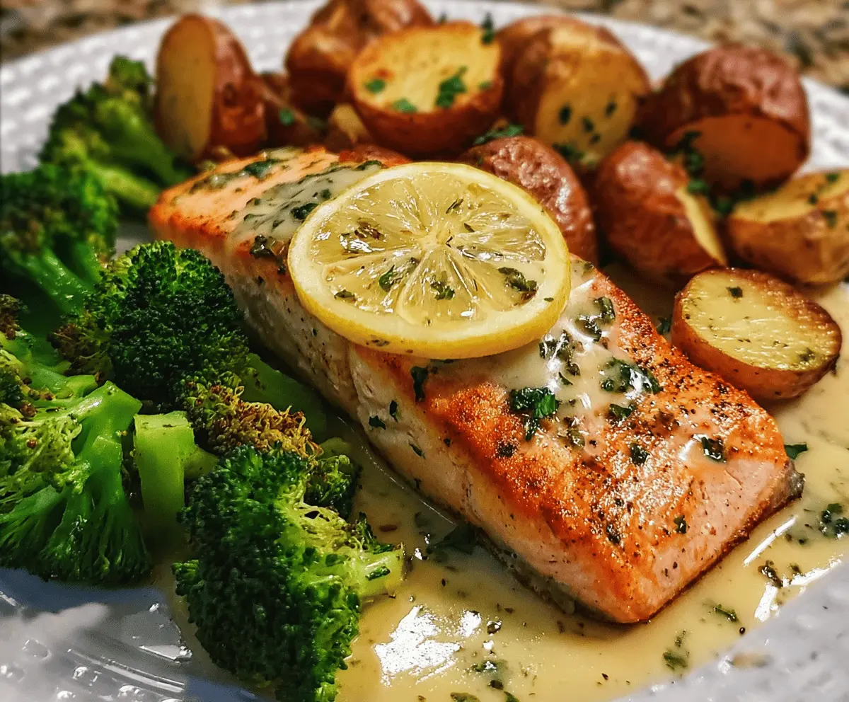 Easy Lemon Butter Salmon with Crispy Potatoes and Broccoli