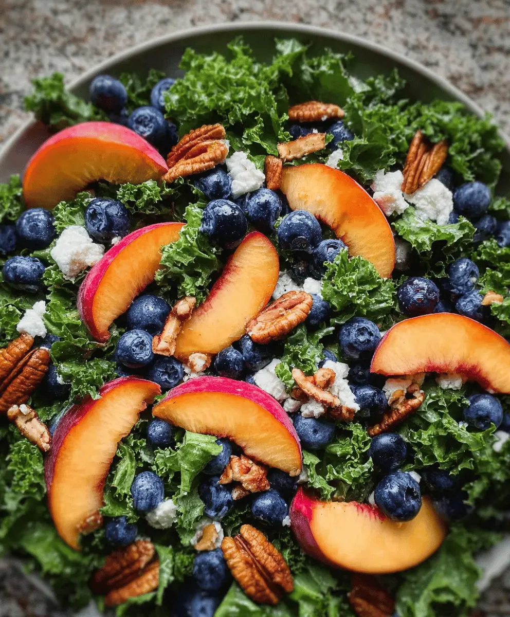 Easy Summer Peach Blueberry Kale Salad Recipe