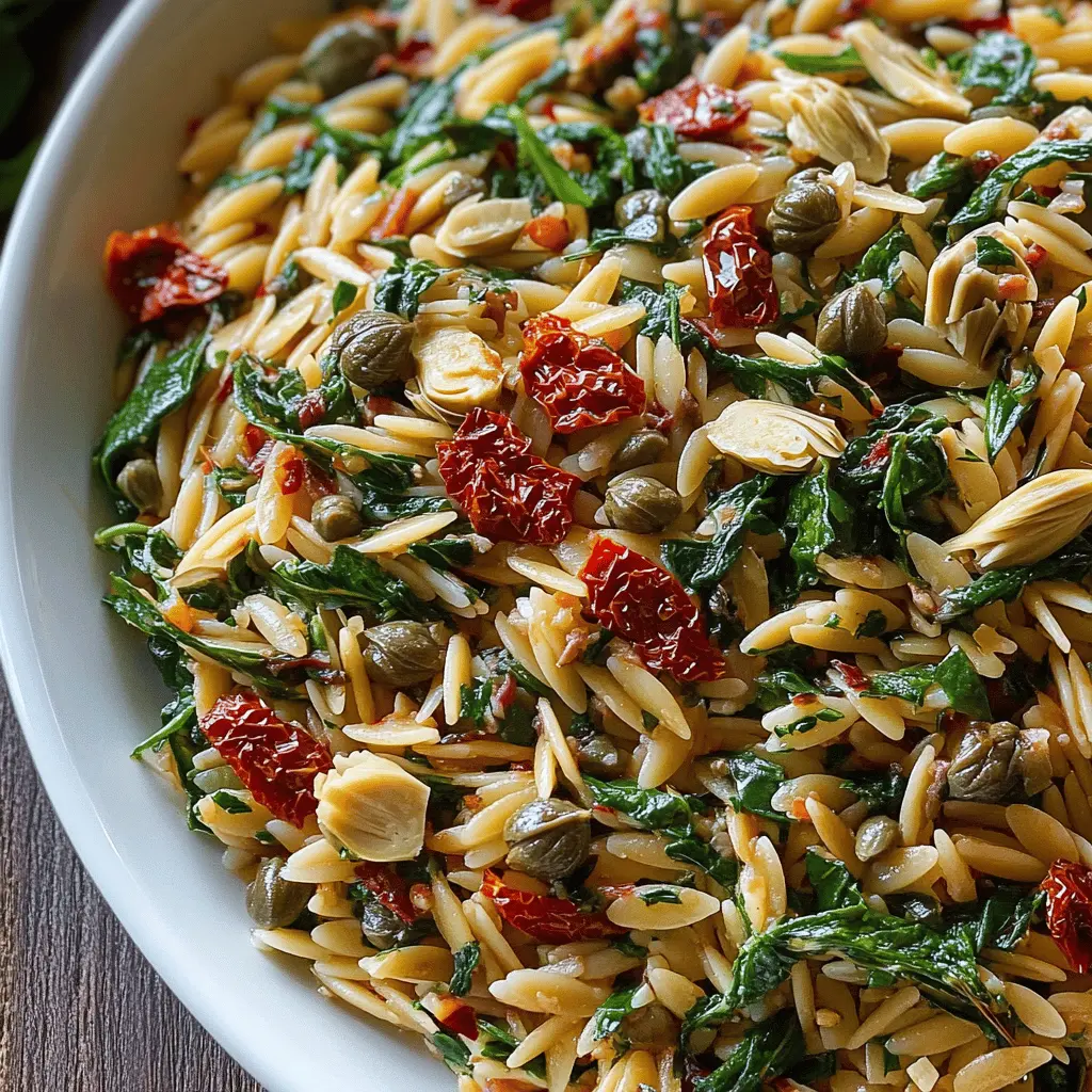 Easy Spinach Orzo with Sun-Dried Tomatoes and Artichokes