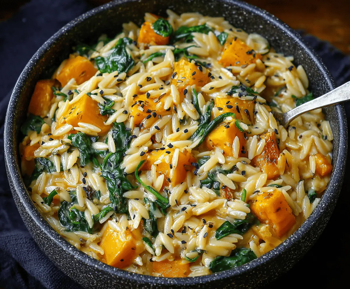 Creamy Butternut Squash Orzo Pasta with Spinach