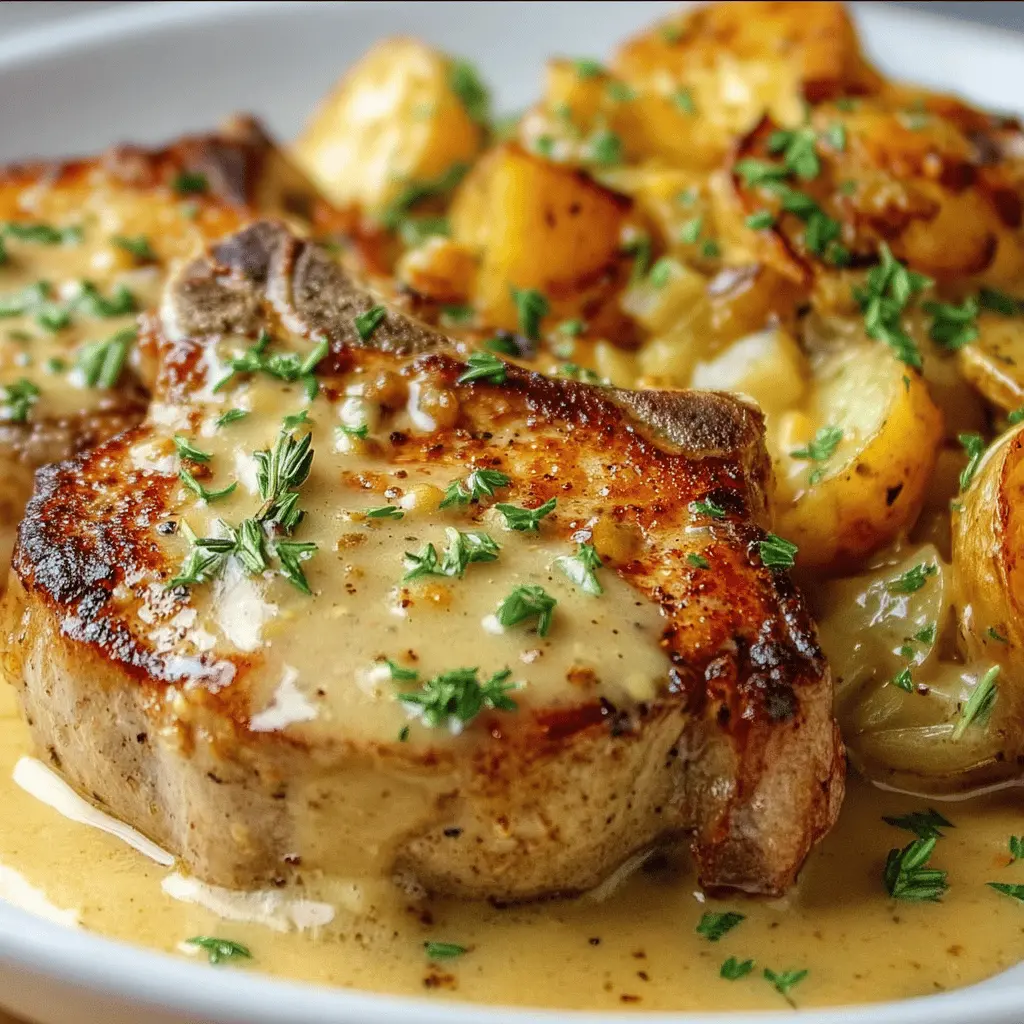 Easy Garlic Butter Pork Chops with Cheesy Potato Bake