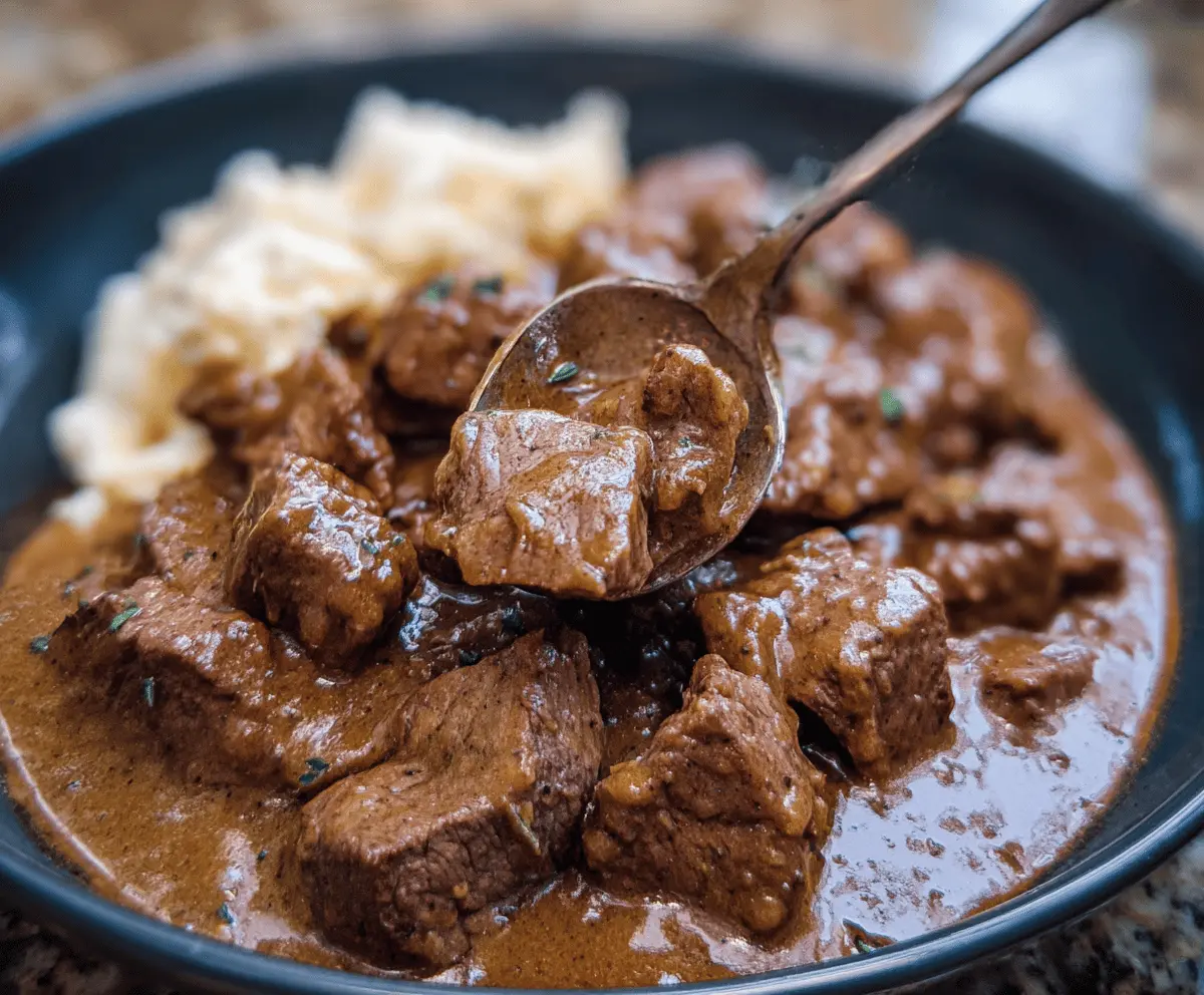 Easy Crockpot Beef Tips With Creamy Gravy