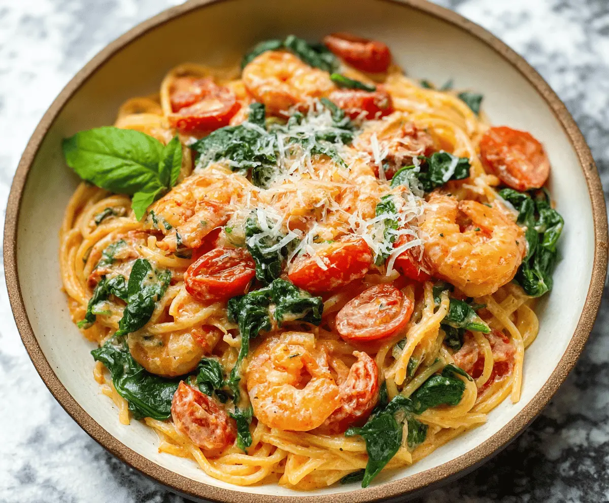 Creamy Tomato Spinach Shrimp Pasta Recipe