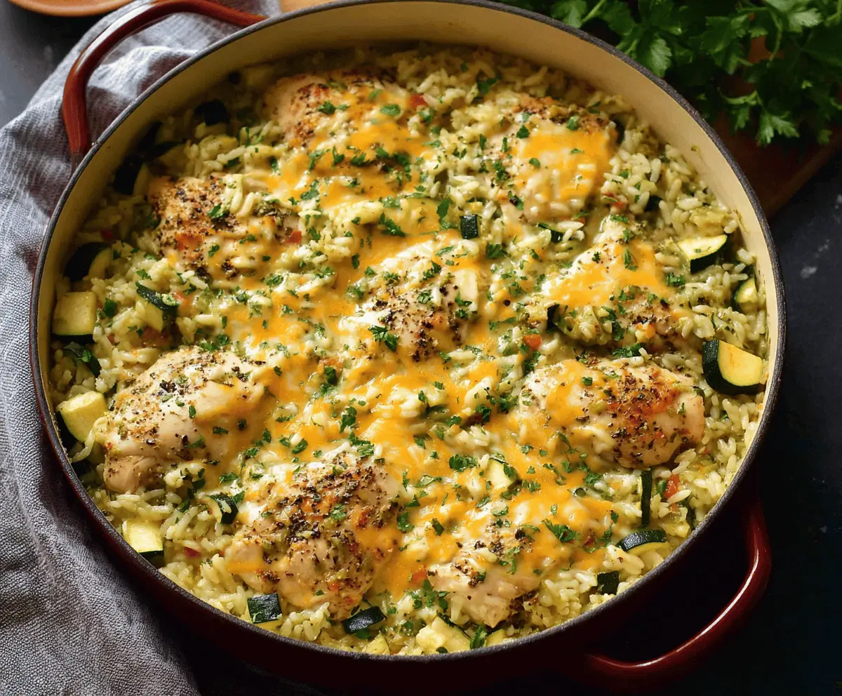One Pot Cheesy Zucchini Chicken and Rice Dinner