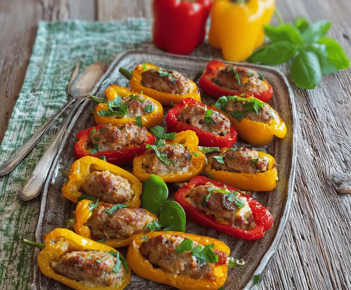 Easy Crockpot Sausage Stuffed Mini Peppers