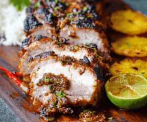 Juicy Cuban Mojo Pork roast garnished with fresh herbs and citrus slices, perfect for a flavorful and tender meal
