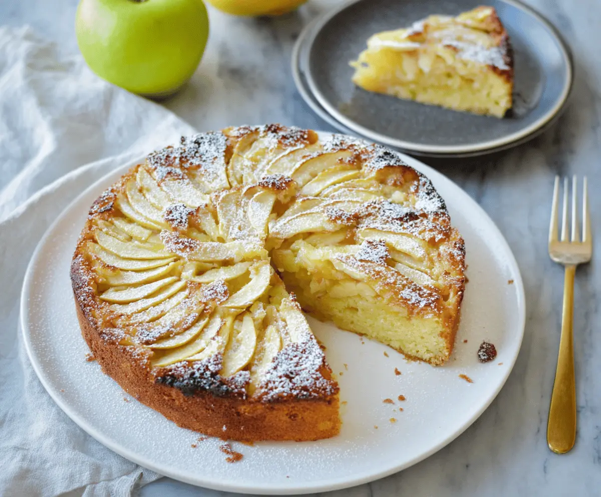 Delicious Easy Torta di Mele — Moist Italian Apple Cake with golden crust and sliced apples, perfect for dessert or tea time