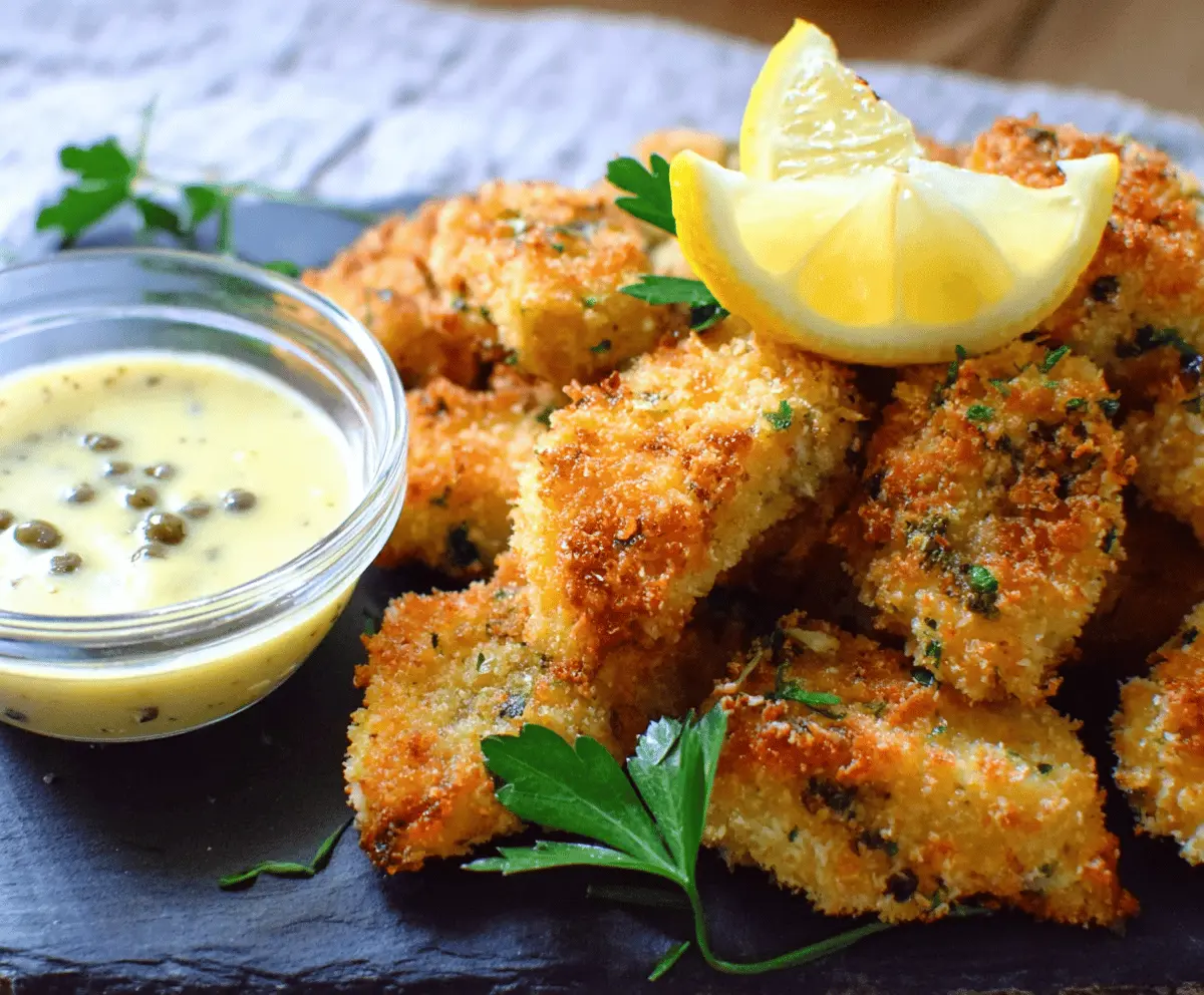 Golden Chicken Nuggies with Lemony Piccata Dip