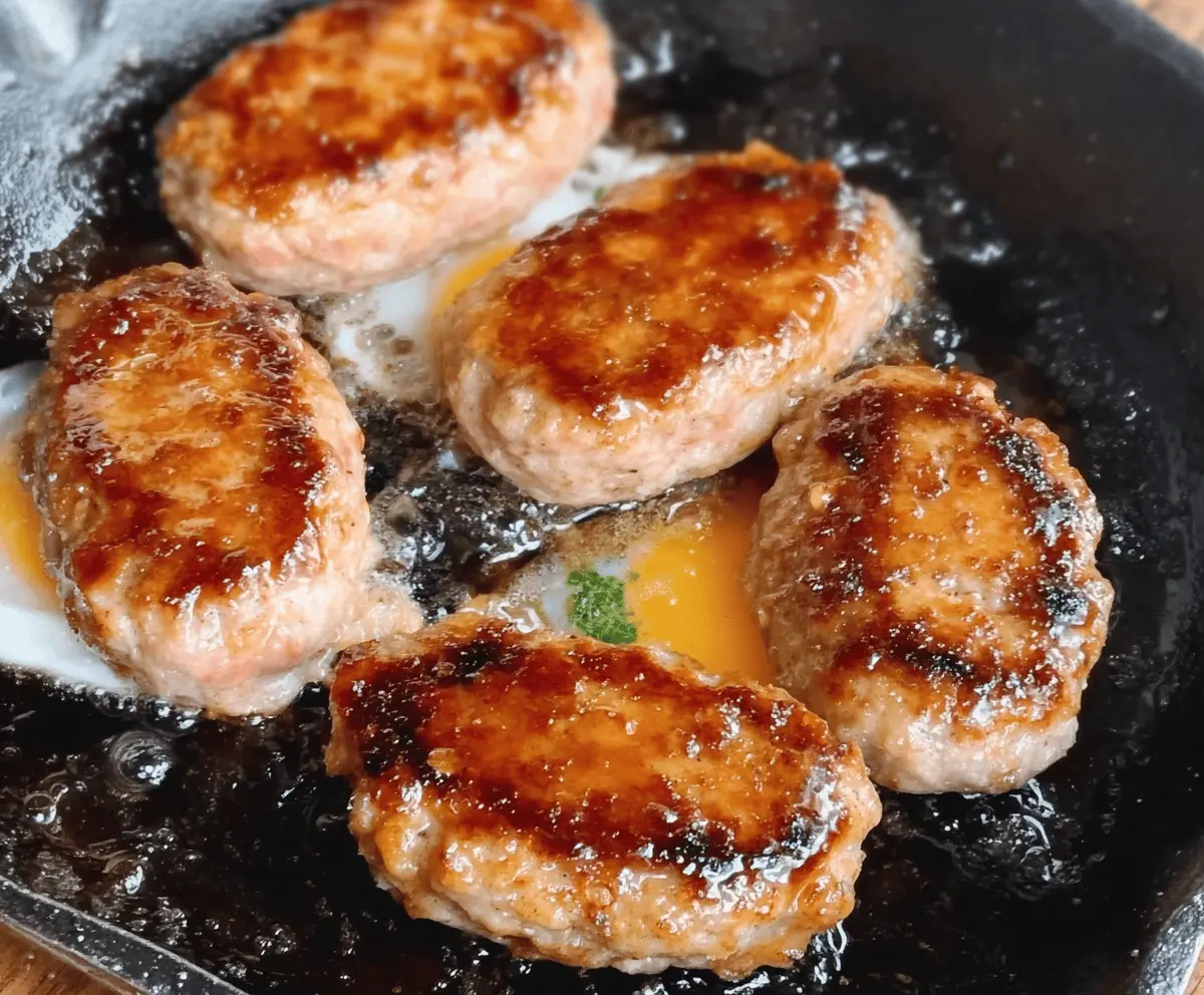 Golden homemade maple syrup breakfast sausages served on a plate with fresh breakfast sides