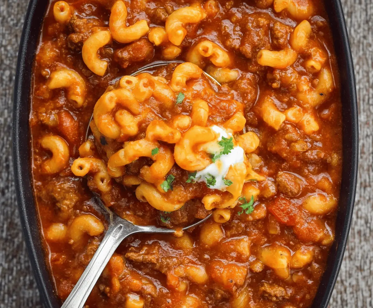Delicious One Pot Chili Mac served in a bowl with melted cheese, topped with fresh herbs, showcasing a hearty and easy-to-make comfort food dinner
