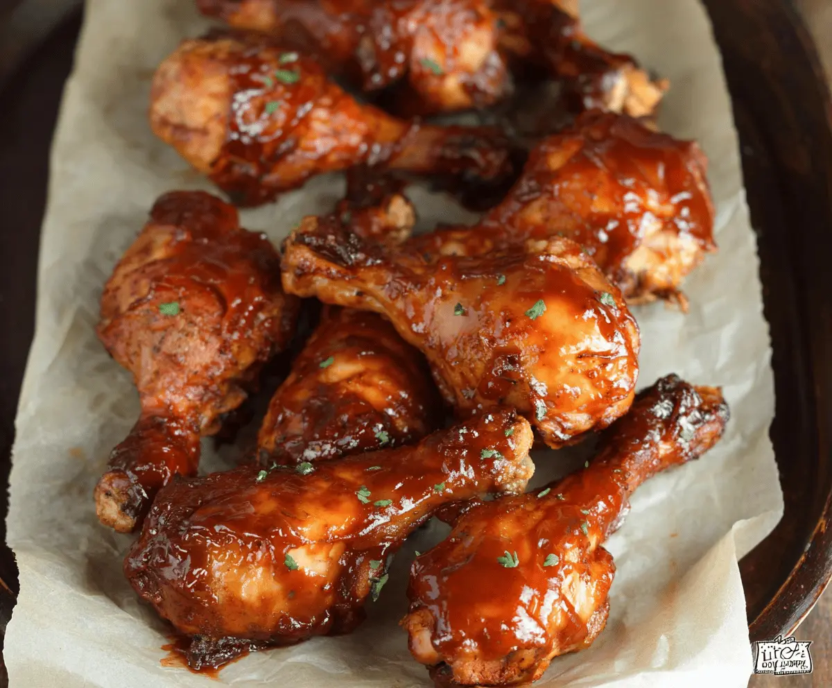 Juicy slow cooker BBQ chicken drumsticks served with flavorful barbecue sauce on a platter