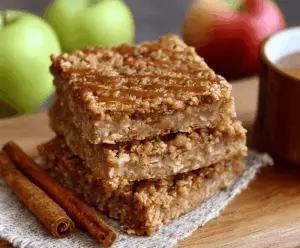 Delicious chewy apple cinnamon oatmeal bars with golden crust and cinnamon-spiced filling, perfect for a comforting breakfast or snack