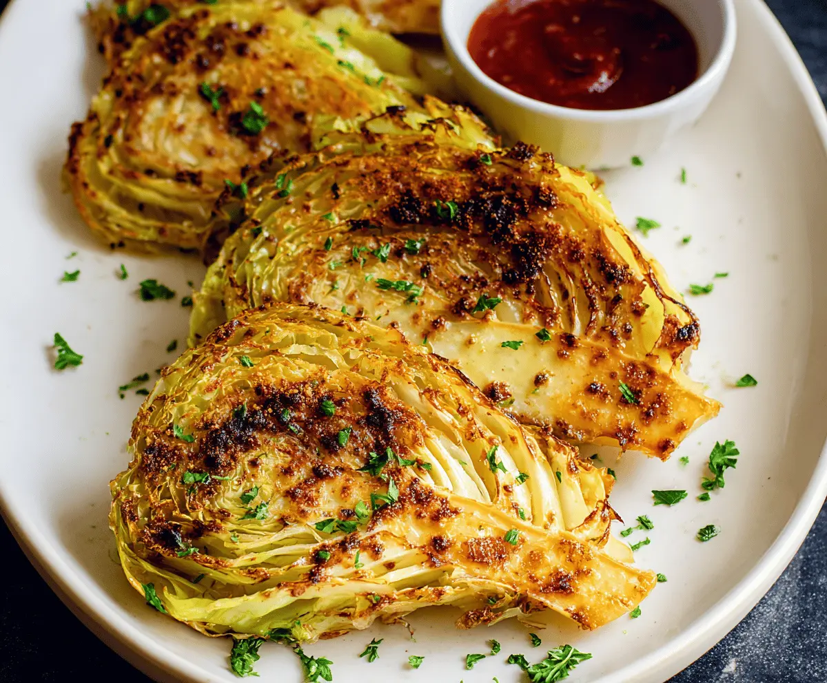 Air fryer cabbage wedges crispy and golden, perfect for a healthy side dish or snack
