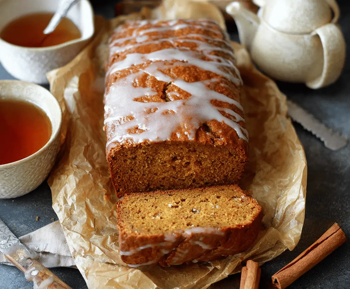 Delicious Chai Spice Maple Pumpkin Bread with warm spices and a sweet glaze, perfect for fall baking