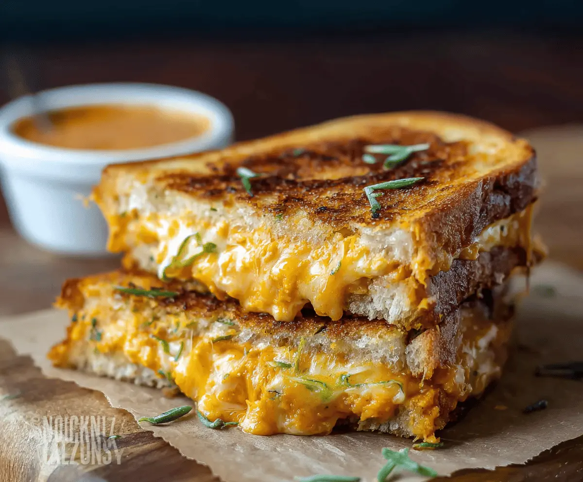 Delicious homemade cheddar pumpkin healthier grilled cheese sandwich with melted cheese and toasted bread on a plate