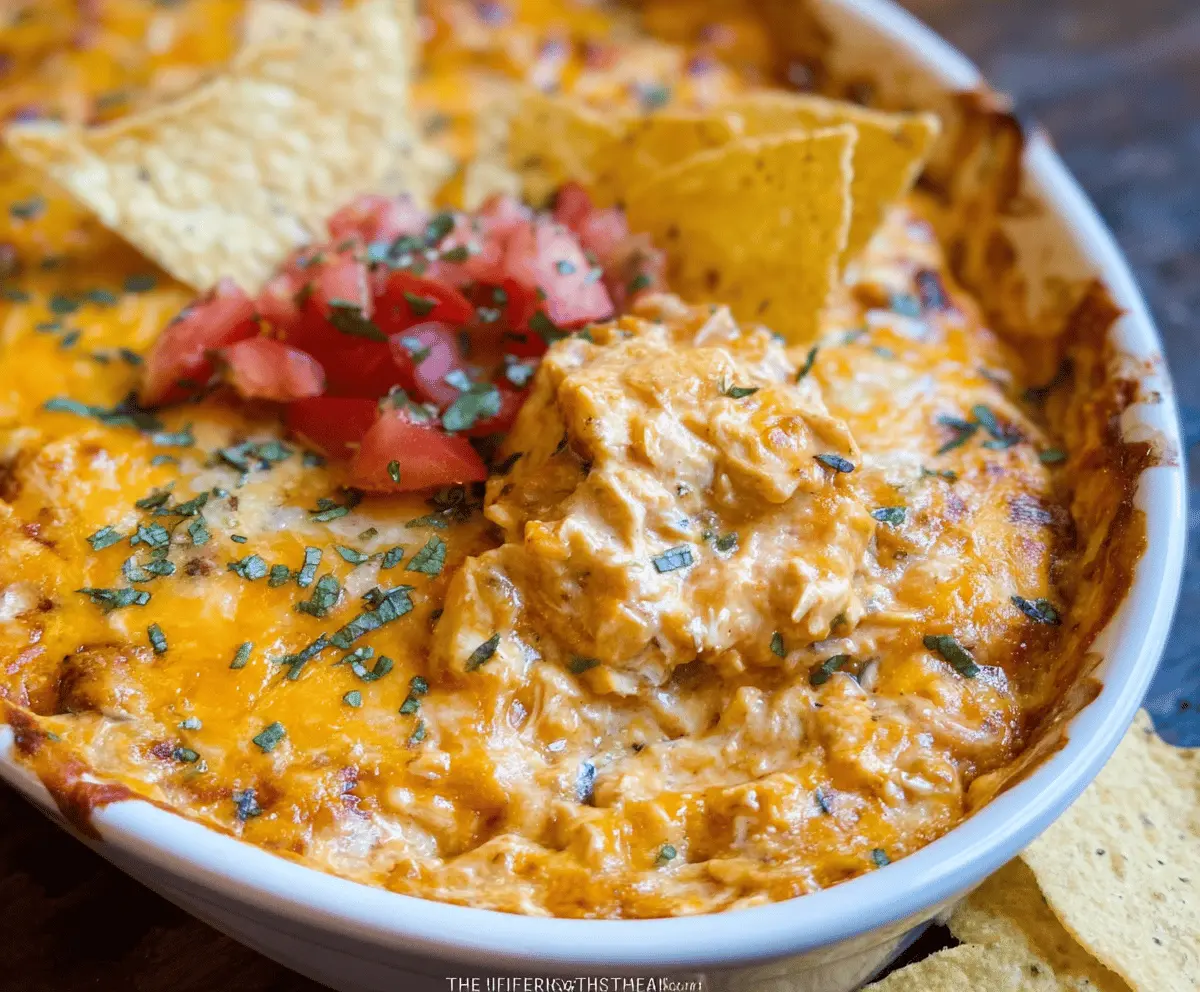 Delicious chicken taco dip garnished with fresh cilantro and cheese, perfect for parties and snacks.