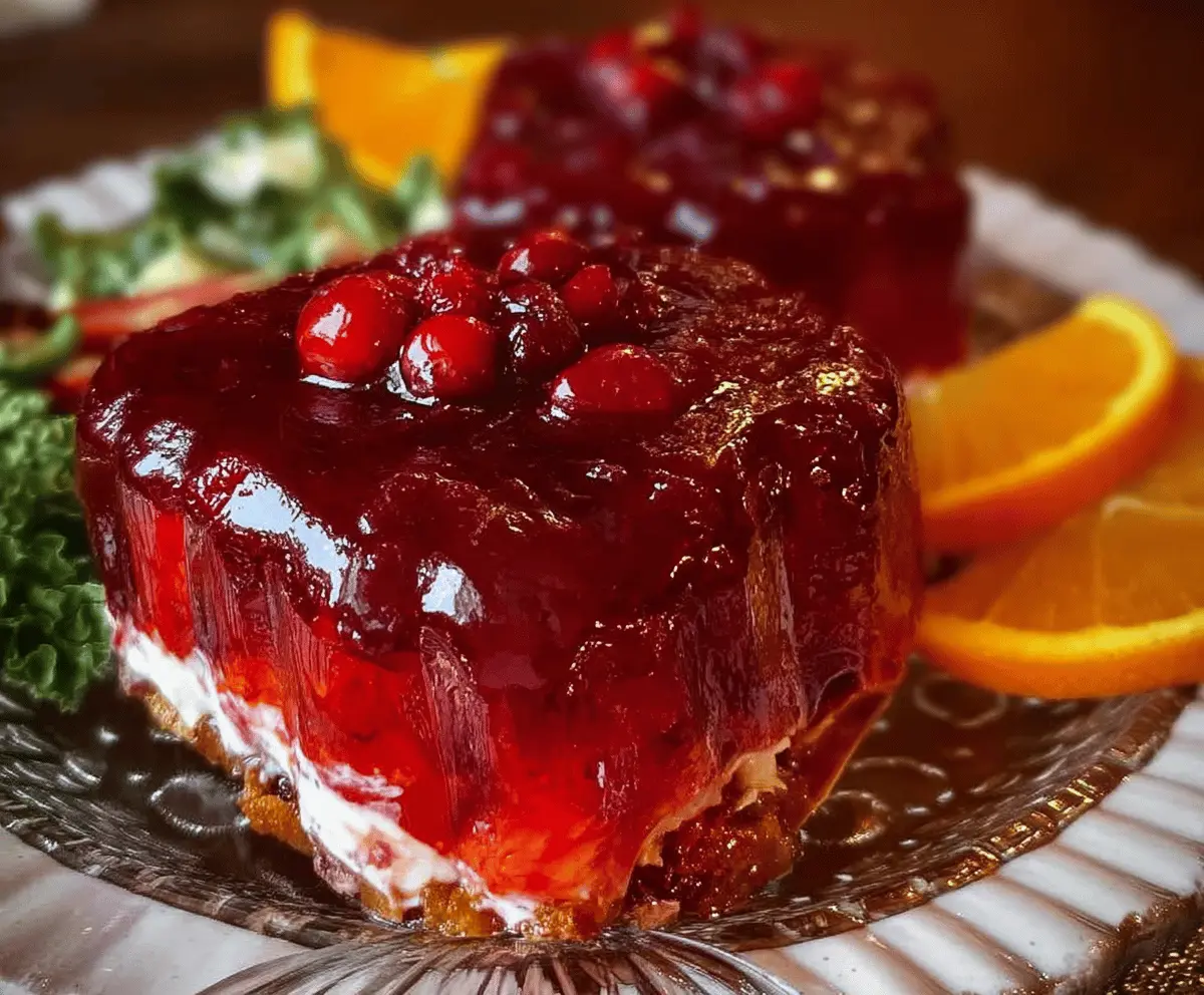 Colorful Cranberry Orange Jello Salad with fresh fruit and vibrant citrus slices on a serving platter