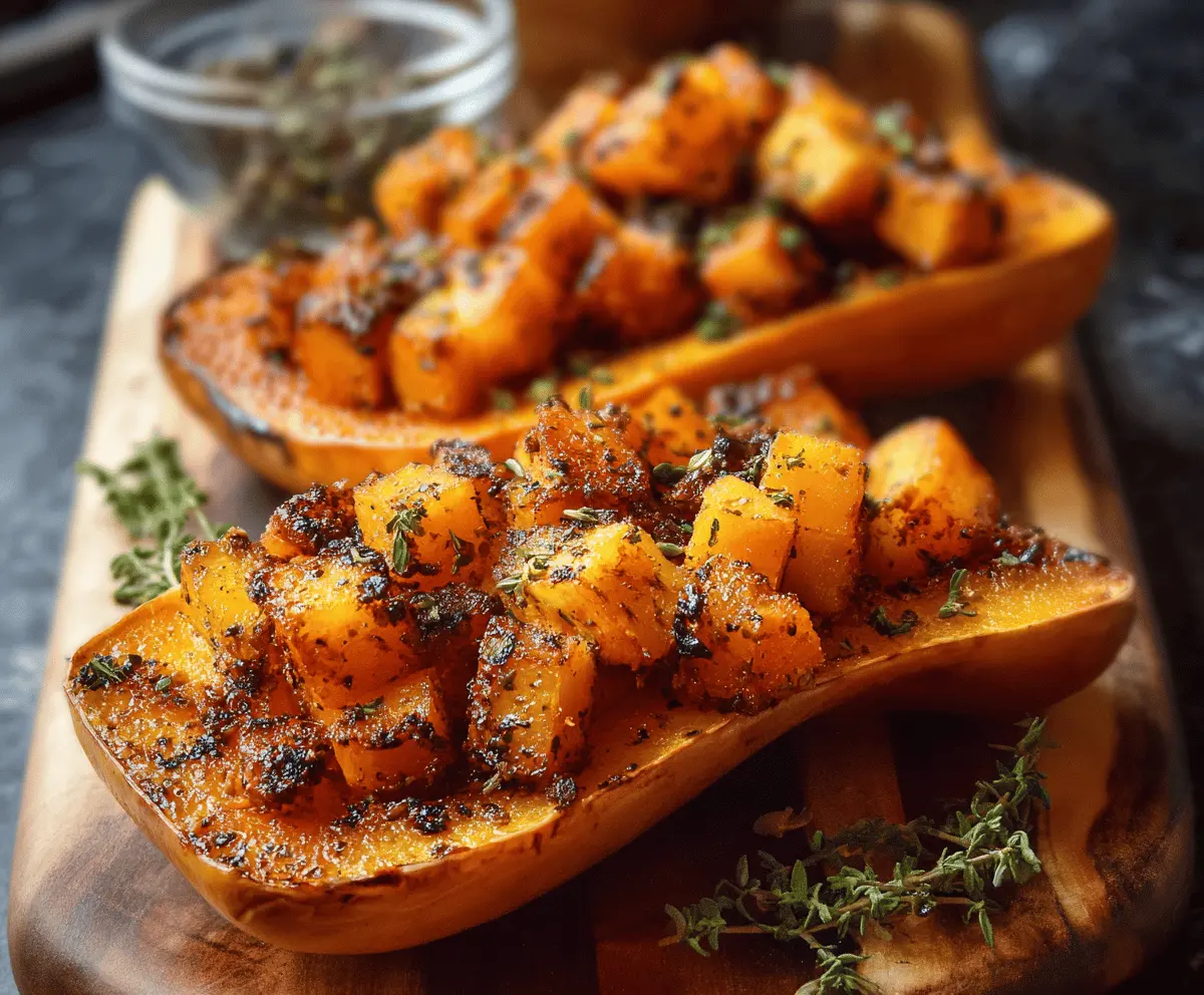 Creamy roasted butternut squash cubes seasoned with herbs, perfect for a comforting and healthy fall dish