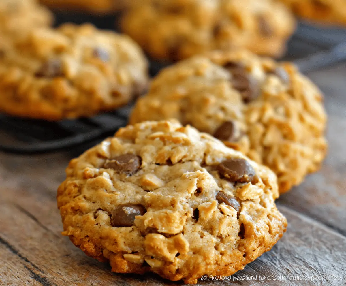 Delicious Easy Peanut Butter Cowboy Cookies with chocolate chips on a plate, perfect for a quick homemade treat