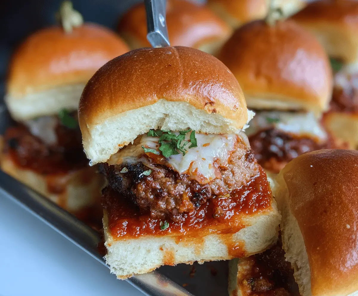 Delicious meatloaf sliders topped with melted cheese and fresh herbs on a serving platter, perfect for easy appetizers or dinner