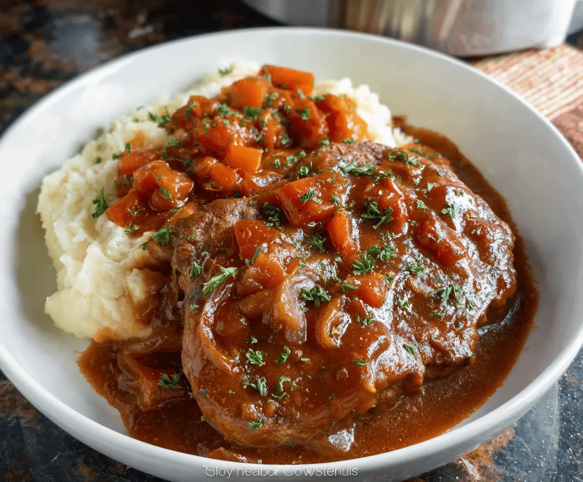Delicious slow cooker Swiss steak with tender beef and savory sauce served with vegetables.