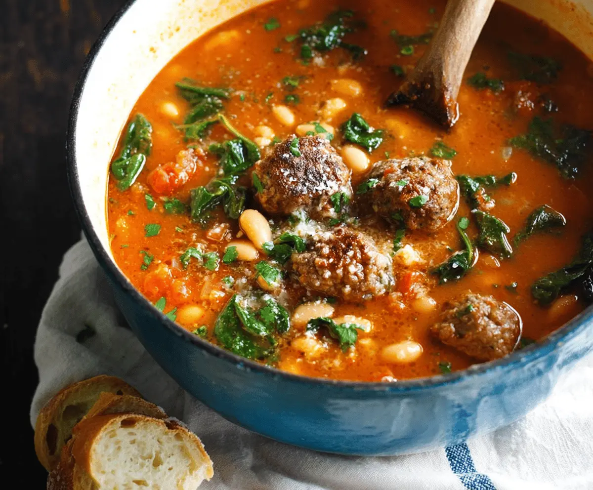 The BEST Meatball Bean Soup