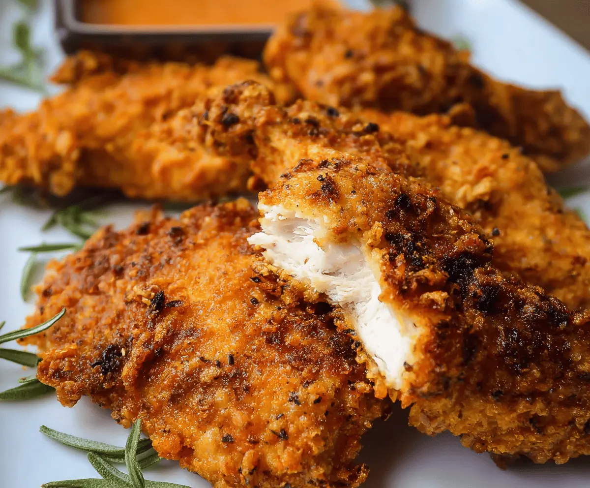Golden, crispy oven-fried chicken served on a plate with herbs, showcasing a delicious homemade Truly Crispy Oven Fried Chicken recipe