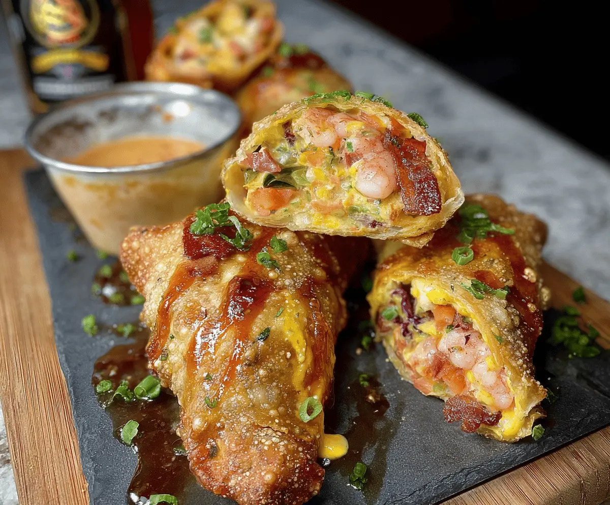 Crispy Voodoo Egg Rolls filled with flavorful ingredients, served with dipping sauce for a spicy and savory appetizer