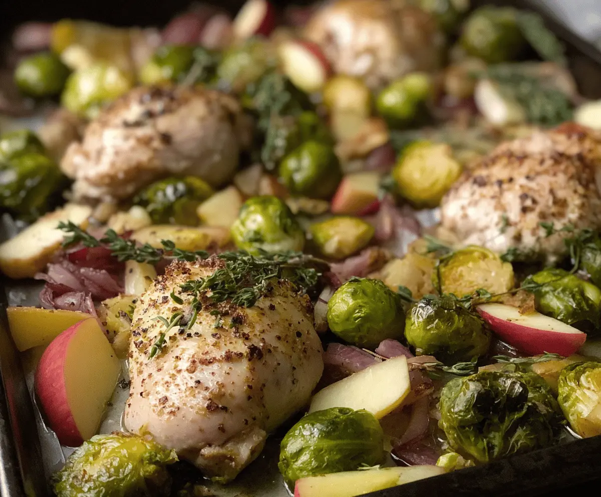 Chicken, Apple and Brussels Sprout Sheet Pan Dinner