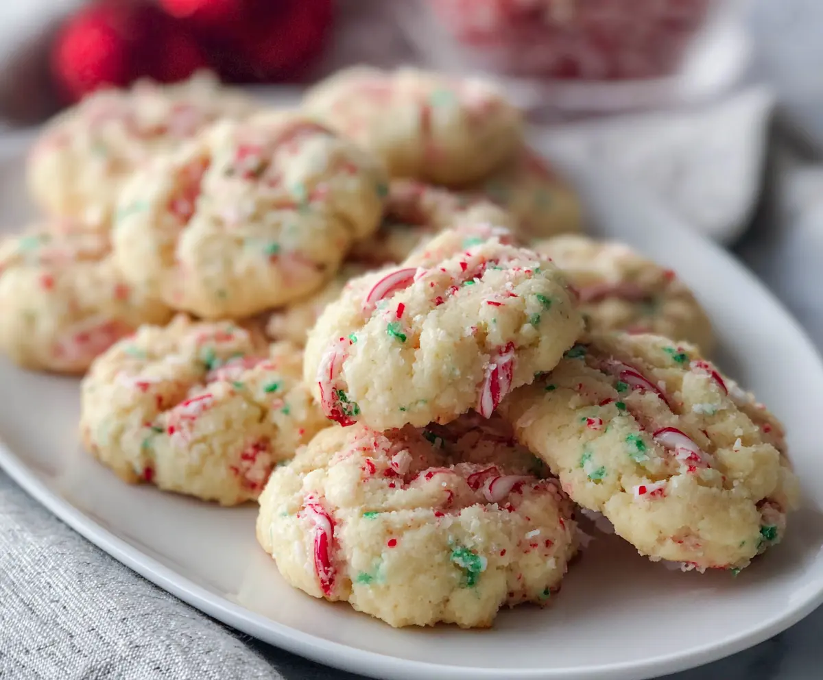 Easy Candy Cane Whipped Shortbread Cookies