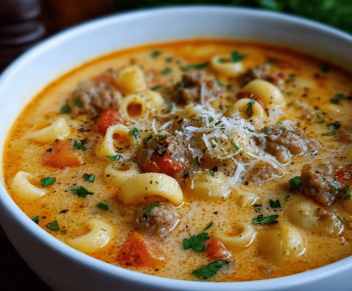 Easy Creamy Parmesan Italian Sausage Ditalini Soup