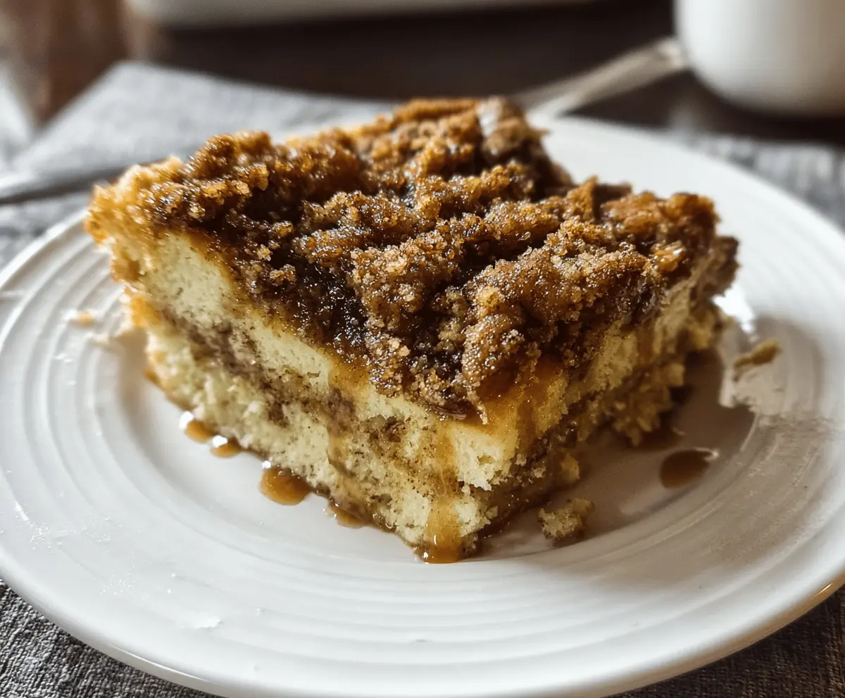 Delicious overnight pancake casserole with whipped cream and streusel topping served on a breakfast plate.