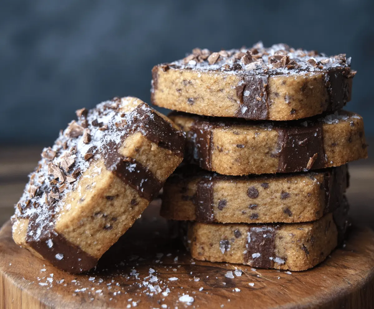 Delicious espresso chocolate shortbread cookies with a rich, glossy finish on a rustic wooden surface.