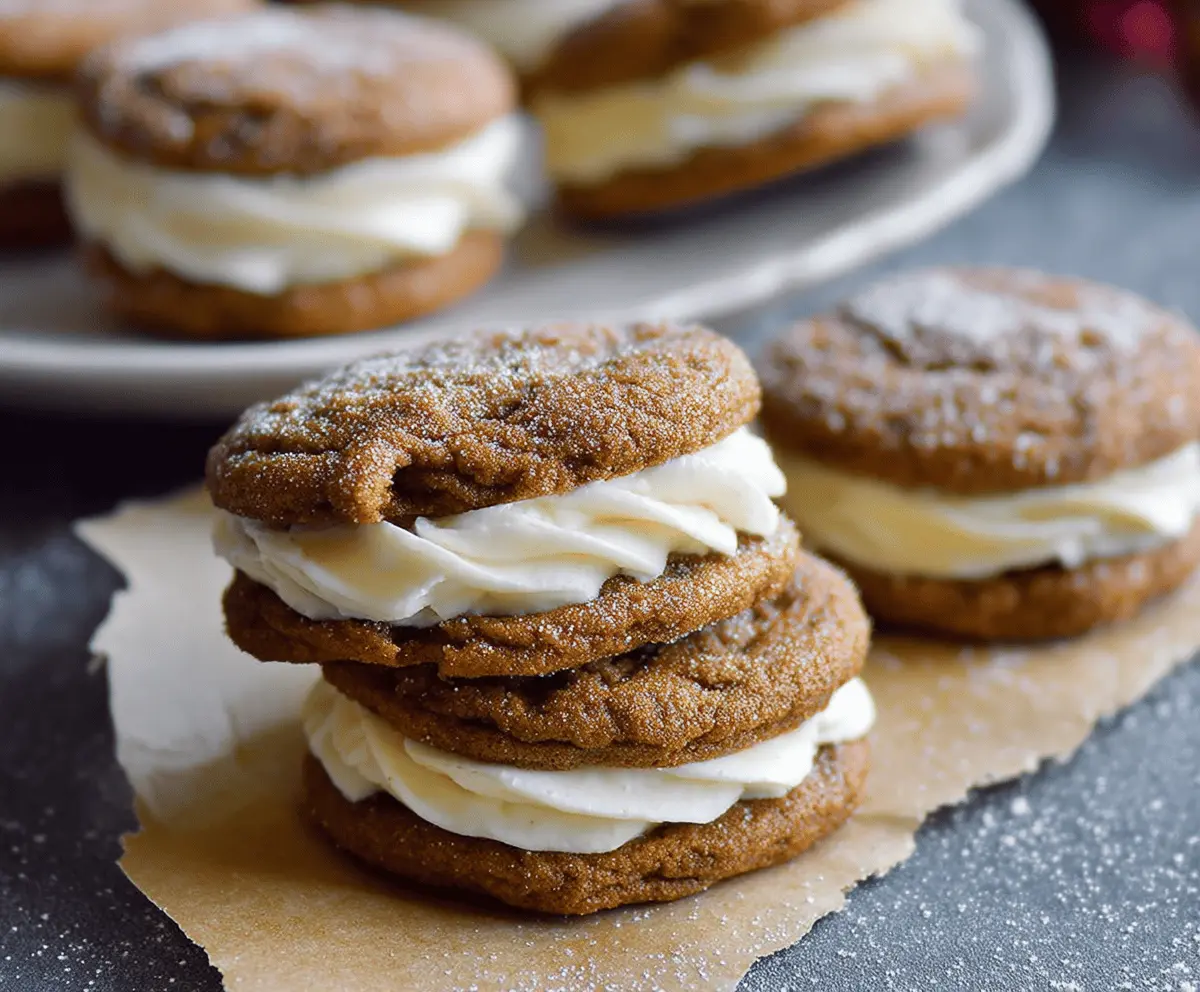 Ginger Molasses Sandwich Cookies with Buttercream Frosting