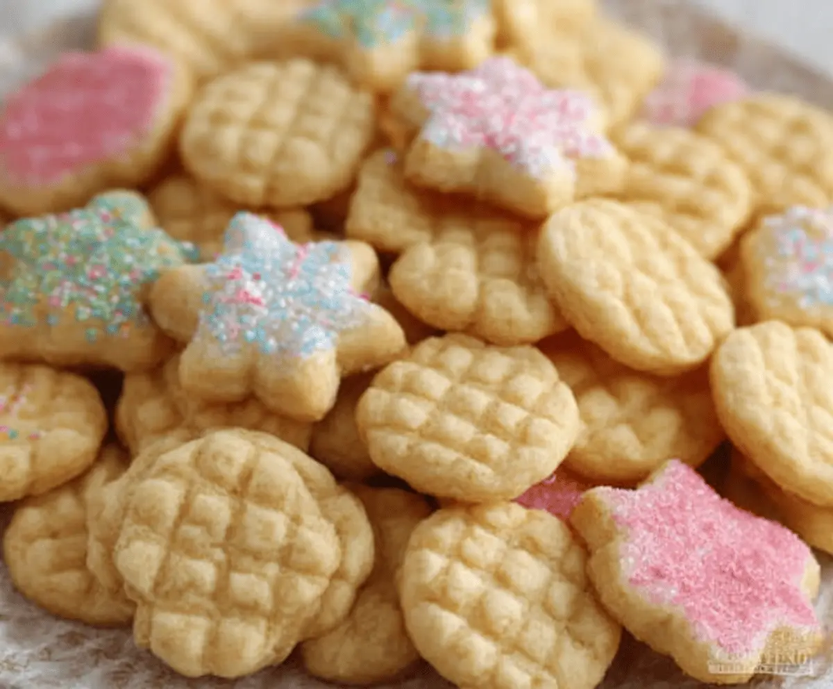 Delicious mini sugar cookies with a golden-brown finish, perfect for snacking and celebrations.