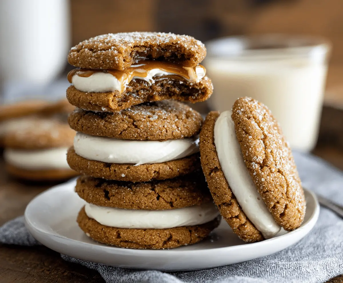 Delicious Molasses Cream Pie Cookies with a rich, gooey filling and soft cookie crust.