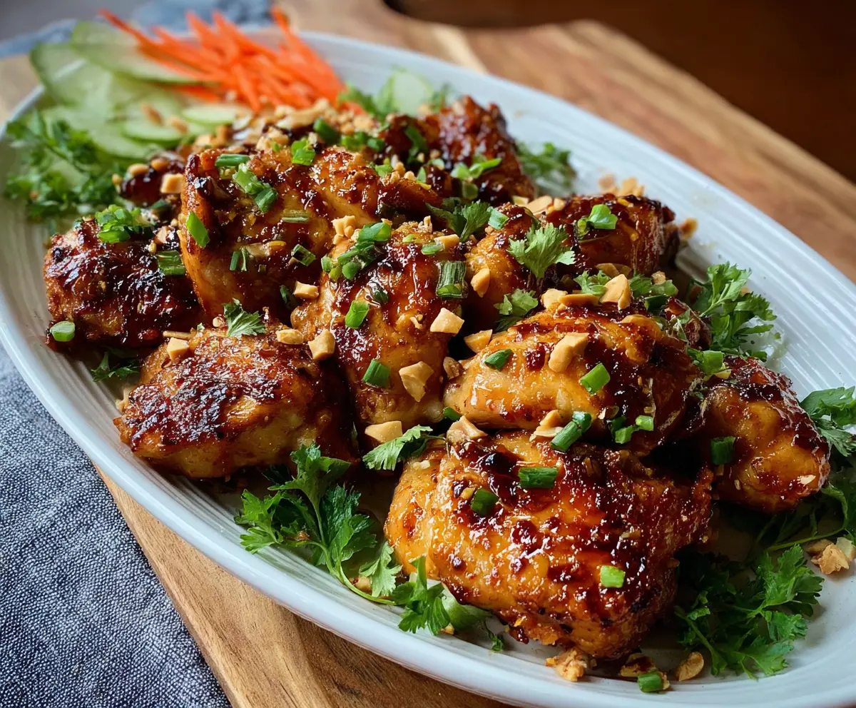 Delicious Air Fryer Peanut Chicken served with a side of vegetables
