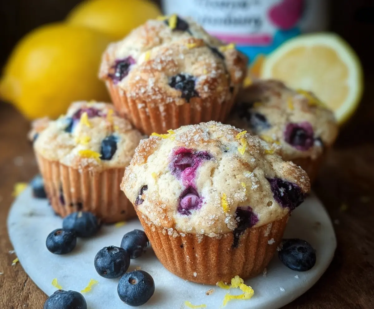 Delicious homemade blueberry lemon cake muffins with fresh blueberries and zesty lemon glaze.
