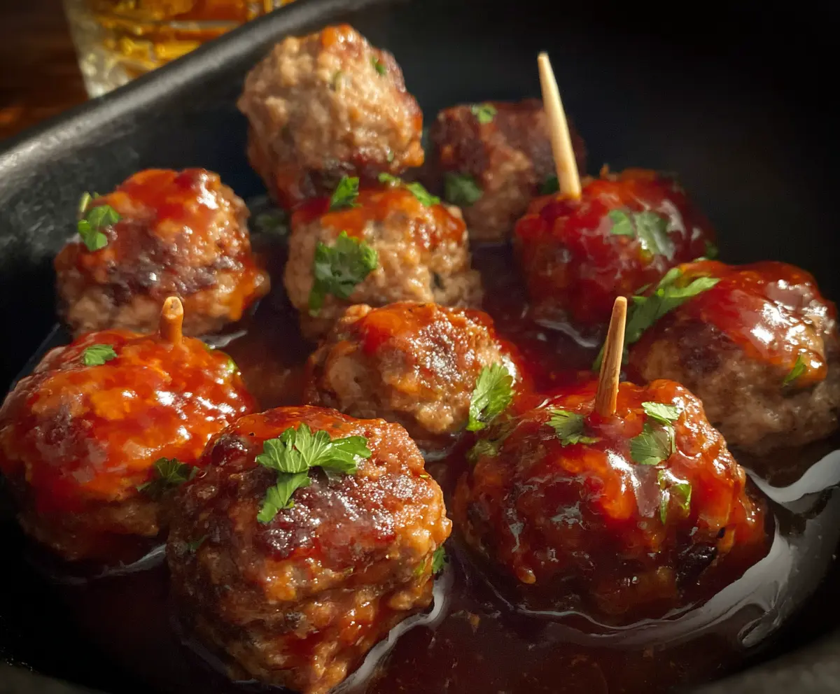 Delicious Cape Cod Cocktail Meatballs served on a platter for a party appetizer