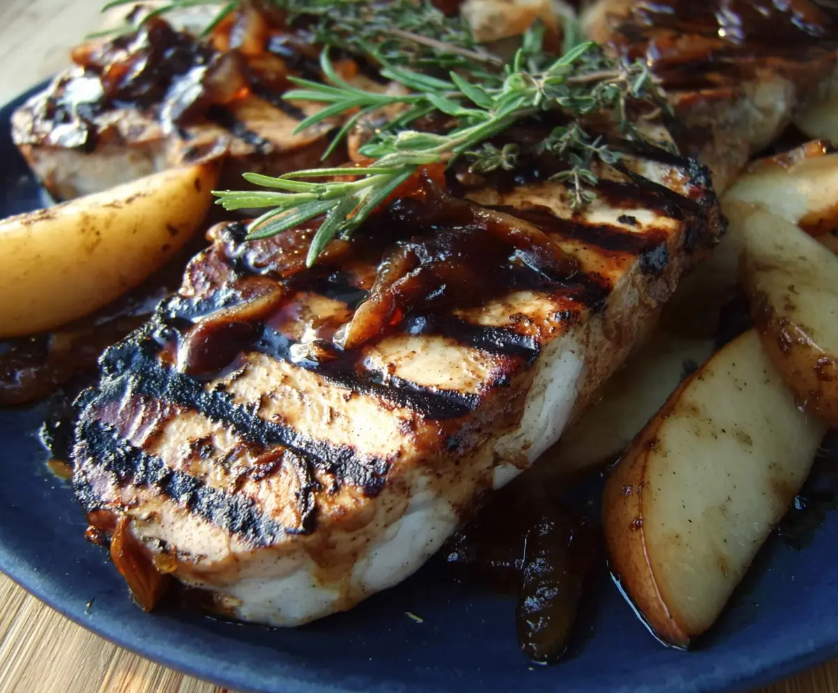 Grilled Pork Chops with Balsamic Caramelized Pears