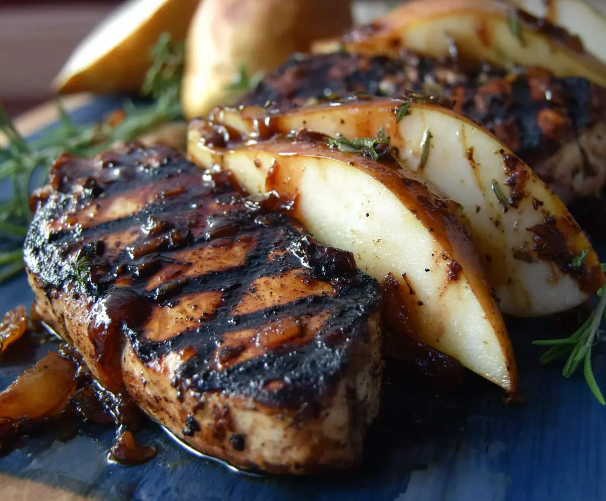 Grilled Pork Chops with Balsamic Caramelized Pears