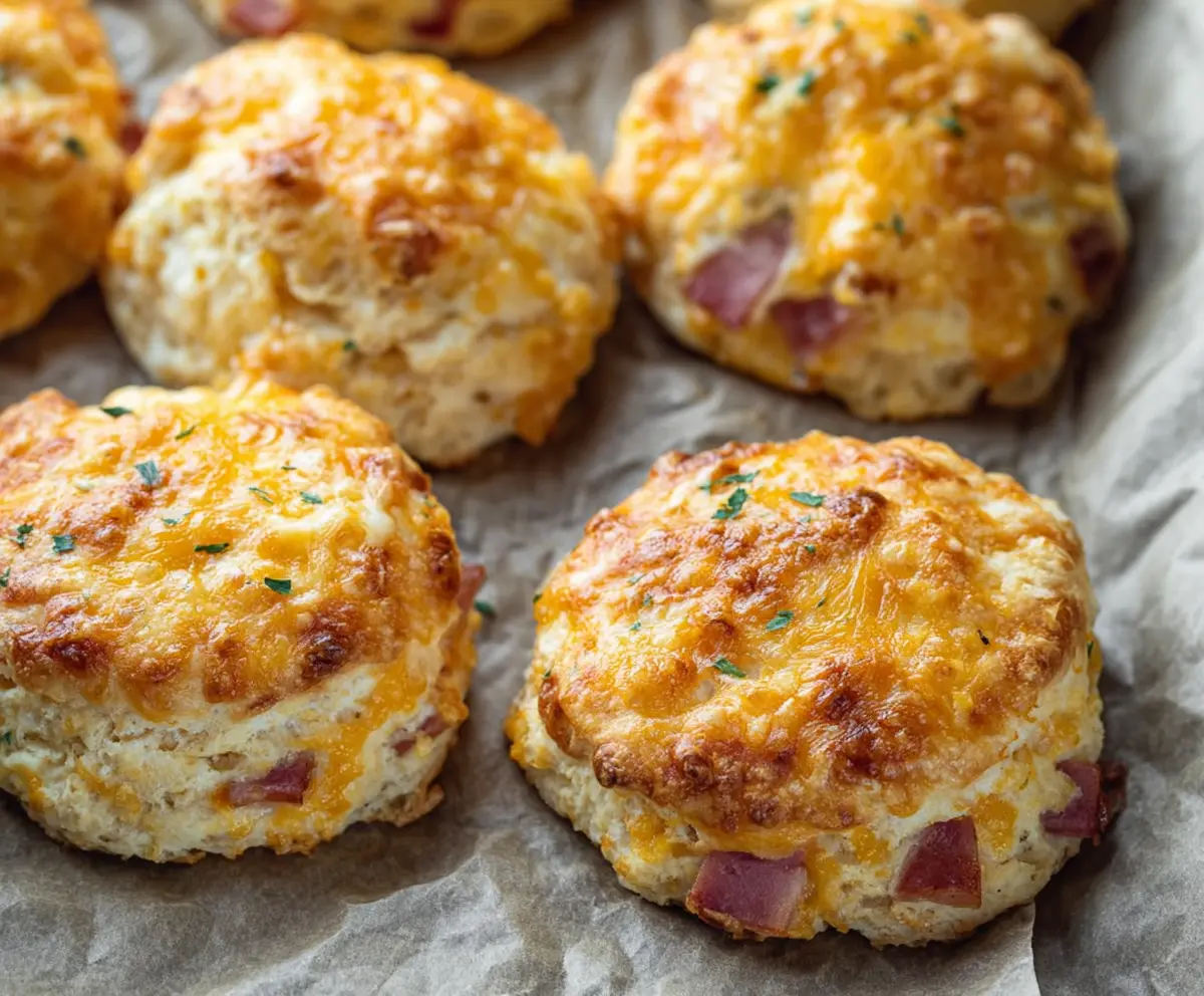 Delicious homemade Ham & Cheese Biscuits, perfect for breakfast or snacks.