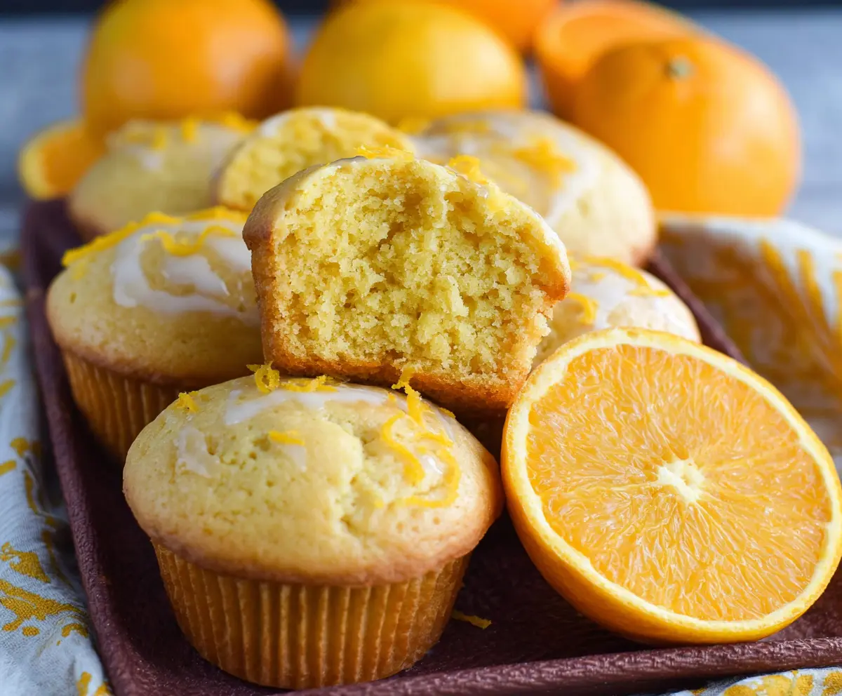 Fresh orange muffins baked to perfection, featuring a golden-brown top and a citrus aroma.